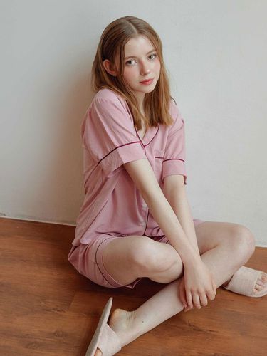 Fioni Sandwashed Short Sleeve Collar Pajamas - LUNALUZ STUDIO - Modalova