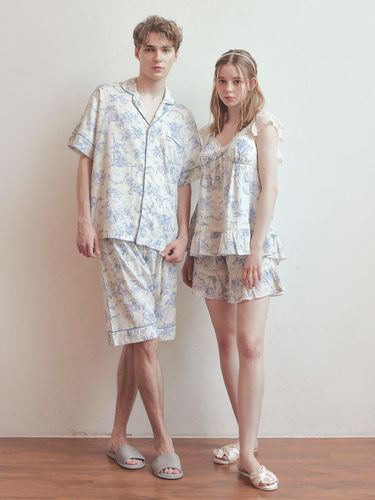 Couple Victoria Linen Rayon sleeveless pajamas Set - LUNALUZ STUDIO - Modalova