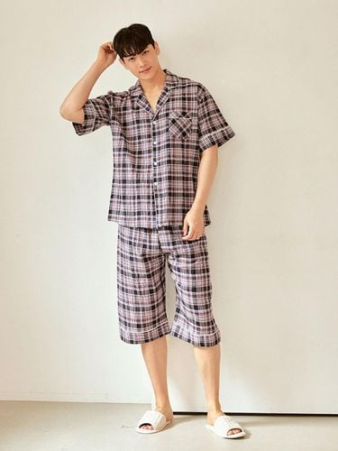 Men's berry checkered cotton top and bottom (short - LUNALUZ STUDIO - Modalova