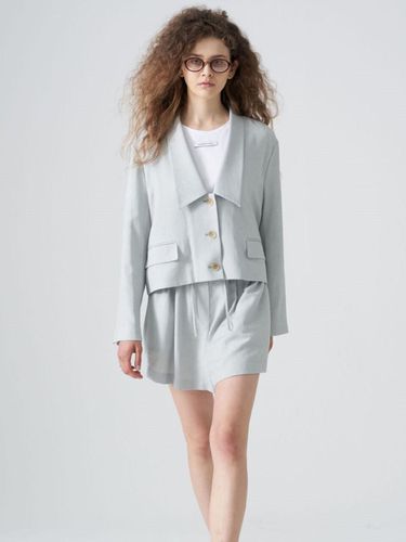 Single-breasted linen cropped jacket_Skyblue - studio paul&company - Modalova