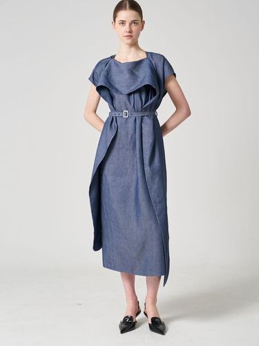 Ribbon denim linen long dress - studio paul&company - Modalova