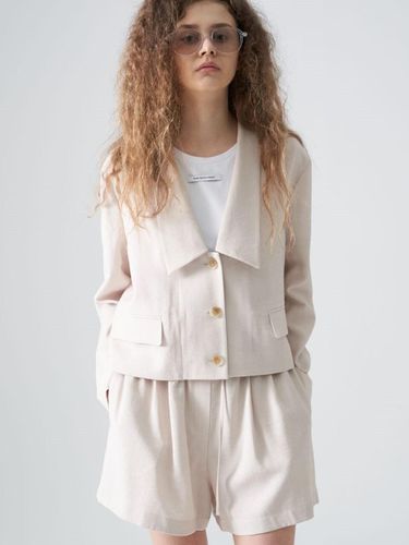 Single-breasted linen cropped jacket_Beige - studio paul&company - Modalova