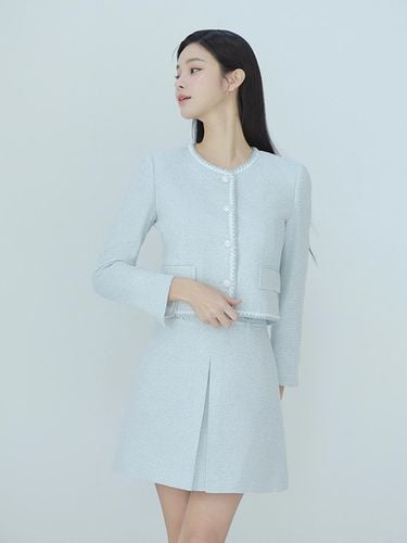 Collarless button-up setup tweed jacket - itMICHAA - Modalova