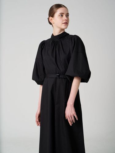 Poplin puffy sleeves black dress - studio paul&company - Modalova