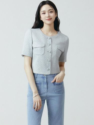 Round Neck Metallic Summer Tweed Jacket - itMICHAA - Modalova