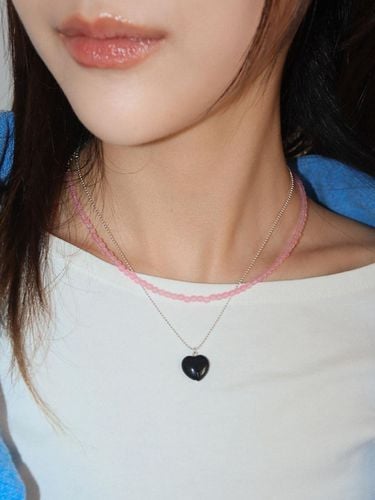 Silver 925 Heart Onyx Ball Chain Necklace - modernlike - Modalova