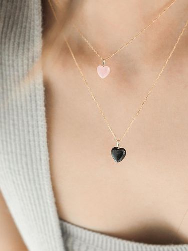 K Gold-Filled Black Quartz Onyx Heart Necklace - modernlike - Modalova