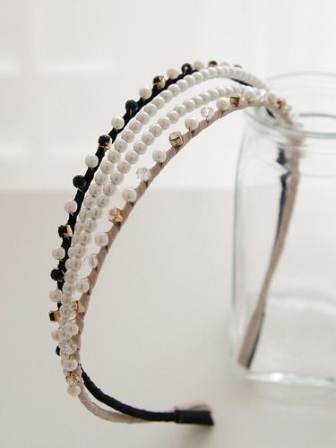 Pearl Cubic Double-Line Slim Hair band H01181 - J.Lauren - Modalova