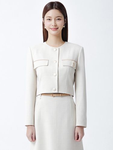 Collarless Cropped Jacket (LIGHT BEIGE) - itMICHAA - Modalova