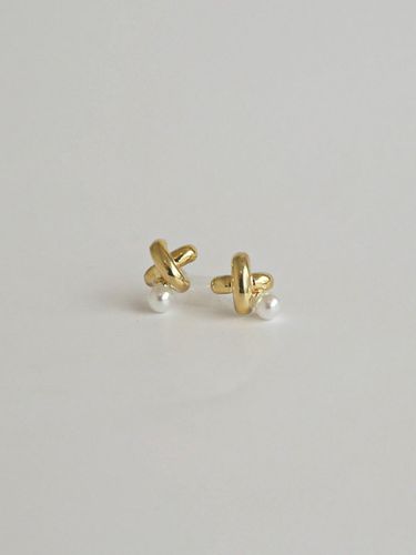 K Gold-Filled Silver Pearl X Stick Curve Earring - modernlike - Modalova