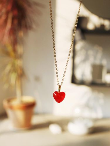 K Gold Red Quartz Heart Necklace - modernlike - Modalova