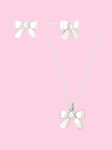 Marvel Ribbon Cubic Earrings and Necklace Set - L’OMBRILLANT - Modalova