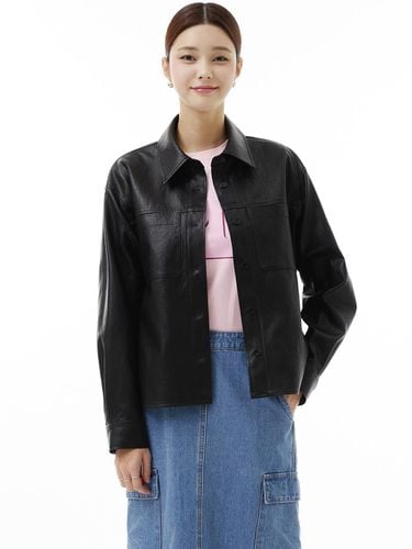 Eco Leather Stand Collar Jacket - itMICHAA - Modalova