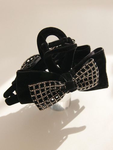 Velvet Ribbon Checkers Cubic Hair Claw Clip H01127 - J.Lauren - Modalova