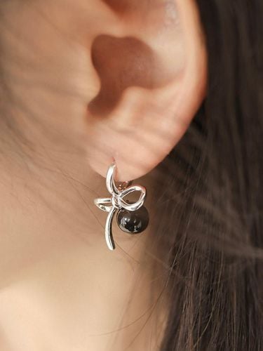 Silver 925 Ribbon Onyx One-Touch Earrings Black - modernlike - Modalova