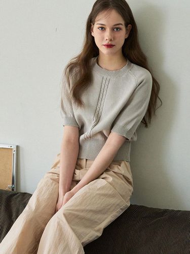 Cable line linen short-sleeved knitwear [4 COLORS] - DRAWFIT WOMEN - Modalova