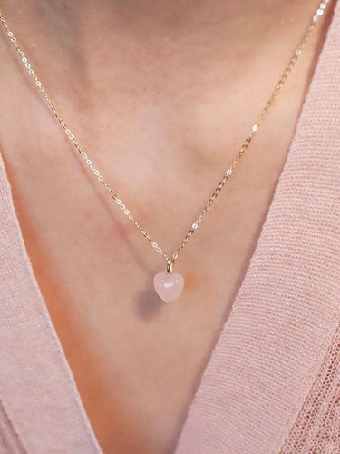 K Gold-Filled Silver Pink Quartz Heart Necklace - modernlike - Modalova