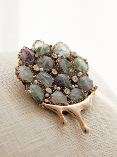 Jade Rutilated Quartz Pearl Brooch Bb0420 - J.Lauren - Modalova