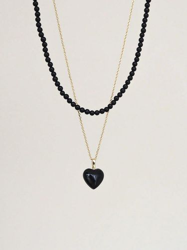 K Goldfield Silver 2 mm Onyx Black Heart Necklac - modernlike - Modalova