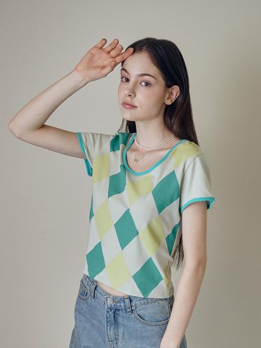 ARGYLE UNECK T-SHIRT [GREEN] - salad bowls - Modalova