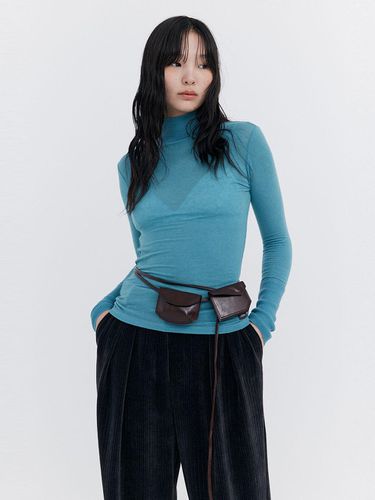 Knit Rib Half Turtleneck T-shirt_Blue - WNDERKAMMER - Modalova