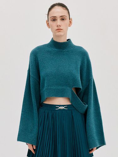 Damaged Cropped Knit_Turquise Blue - WNDERKAMMER - Modalova