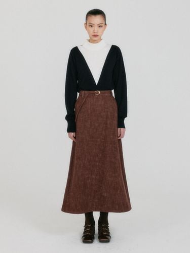 ZANIA Belted Maxi Denim Skirt - Brown - EENK - Modalova