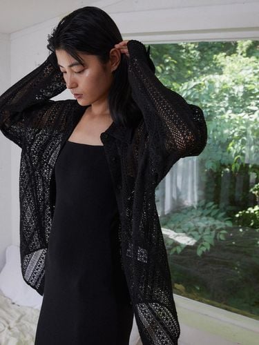 Relaxed Fit Lace Cardigan Shirts_BLACK - emkm - Modalova