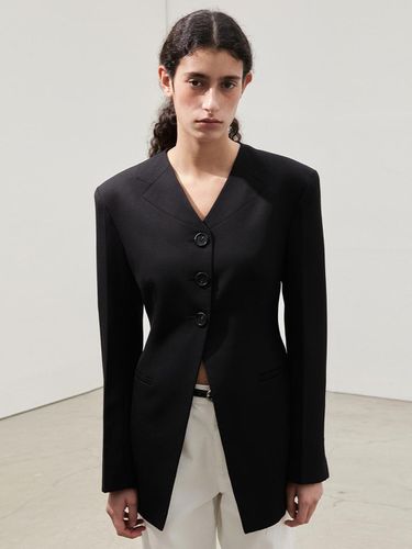 Collarless Wool Jacket_BLACK - emkm - Modalova