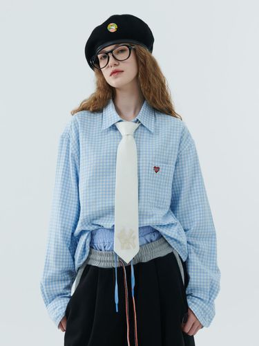 Nomantic Preppy Checkered Double Face Shirt Sky Bl - beyondcloset - Modalova