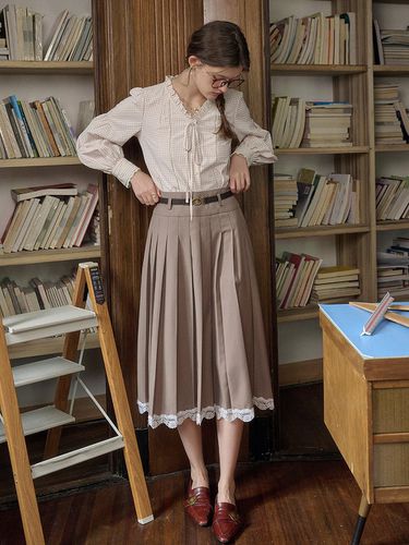 SR_High-waisted pleated lace skirt_BROWN - Simple Retro - Modalova