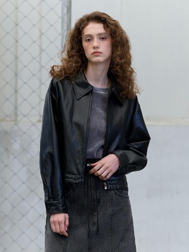 Fake Leather Collar Zip-Up Jacket - Jucy Judy - Modalova