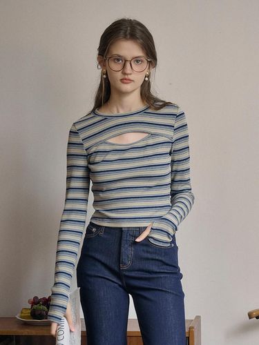 SR_Cut out striped long sleeve slim top - Simple Retro - Modalova