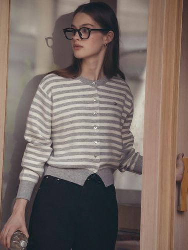 Stripe round neck wool cardigan_Light gray - TILLIDIE - Modalova