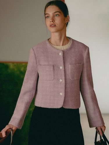 Collarless rose tweed jacket_Purple - TILLIDIE - Modalova