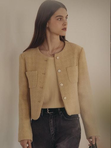 Collarless rose tweed jacket_Beige - TILLIDIE - Modalova