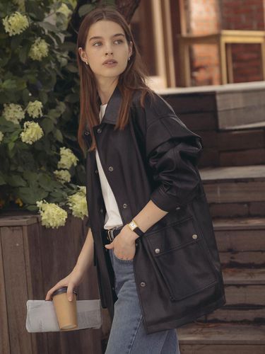 Casual eco leather oversized jacket_Black - TILLIDIE - Modalova