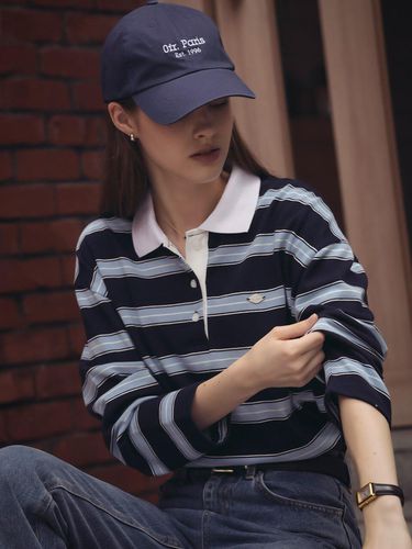 Cotton stripe base collar polo t-shirt_Navy - TILLIDIE - Modalova