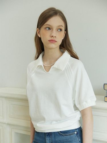 Basic Cable Collar Short Sleeve Sweatshirt - Off W - ourhope - Modalova