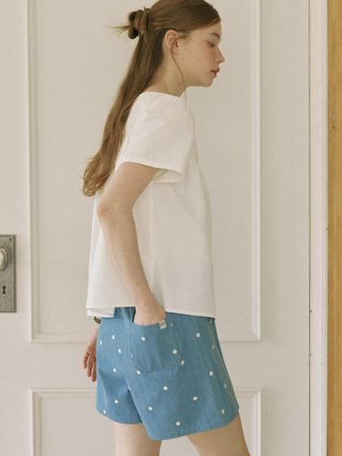 Daisy Embroidery Banding Shorts - Blue - ourhope - Modalova