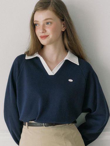 Pique Open Collar Sweatshirt - Navy - ourhope - Modalova