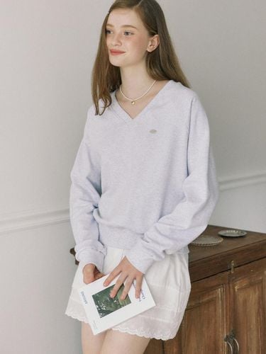 V-neck Cotton Sweatshirt - Light Grey - ourhope - Modalova