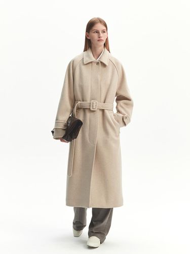 Oversized fit Wool Balmacaan Belted Long Coat Beig - MONGDOL - Modalova