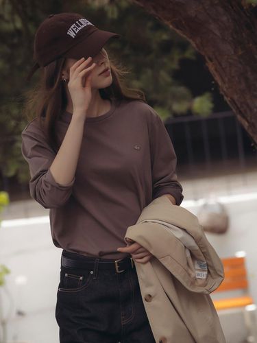 Silket cotton long sleeve t-shirt_Brown - TILLIDIE - Modalova