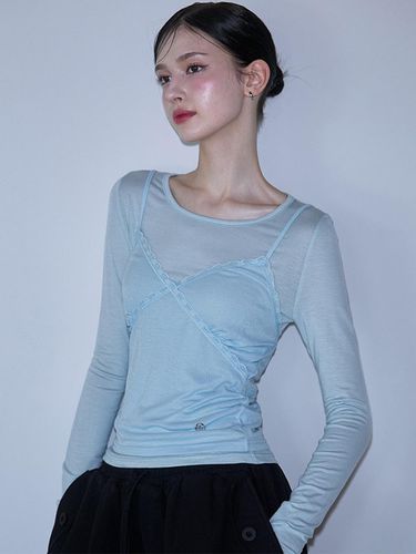 T-shirt & Lace Sleeveless Set [Sky Blue] - Rosefrantz - Modalova