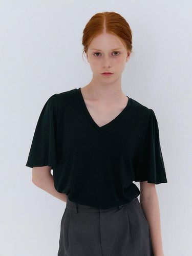 SUMMER V-NECK SHIRRING T-SHIRT - camino - Modalova