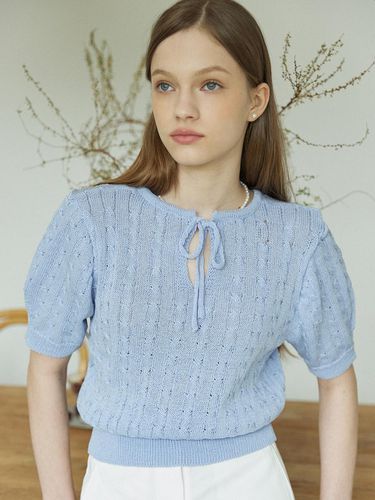 Ribbon Tie Two-Way Knit - Sky Blue - ourhope - Modalova