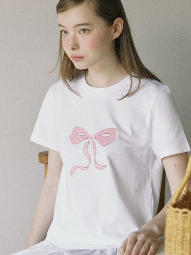 Satin Ribbon T-shirt - Pink - ourhope - Modalova