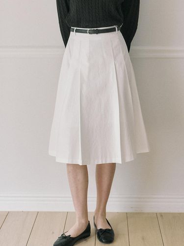 Belt Set Midi Pleats Banding Skirt - White - ourhope - Modalova