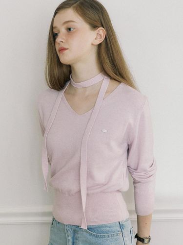 Cashmere Tie Set V-neck knit - Pink - ourhope - Modalova